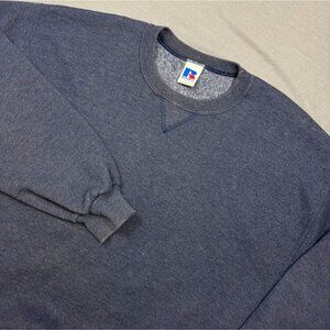 Vintage Russell Athletic Blank Blue Crewneck Sweatshirt Heavyweight Mens Large